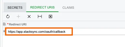 Acumatica Redirect URIs tab with "https://app.stacksync.com/oauth/callback" entered